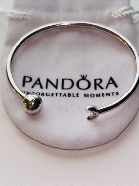 Authentic Pandora Sterling Silver Moon & Star Open Bangle - Silver (Retired)